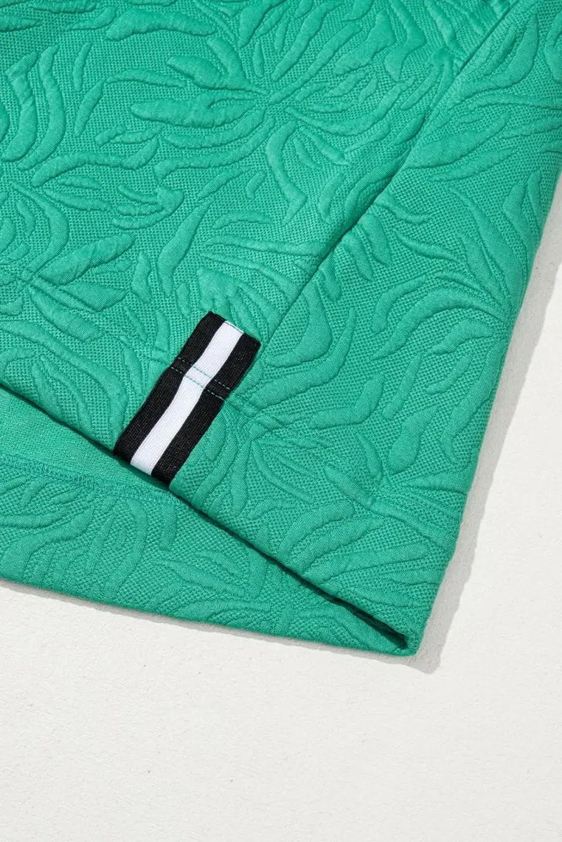 Sea Green Jacquard Textured Quarter Zipper Shift Mini Dress - Love Salve